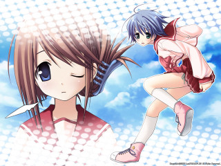 Flying girls anime blue sky - anime style free wallpaper