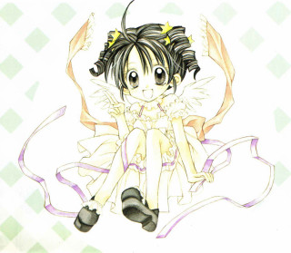 Girl butterfly ribbon checkered manga - her neck free wallpaper