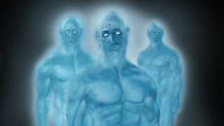 Blue men glowing room black - metaphysical painting free wallpaper