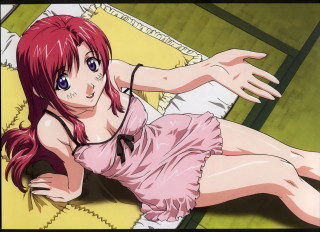 Woman anime lying bed blush - her leg free wallpaper