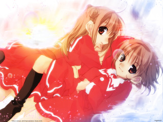Anime sisters snowy bed brown - ground free wallpaper