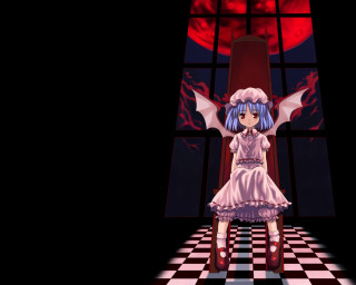 Red moon girl checkered floor - floor free wallpaper