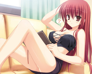 Pink haired woman couch tablet - a tablet computer free wallpaper