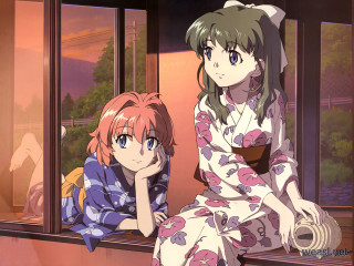 Window sill anime girls sunset - a window sill free wallpaper