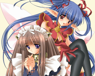 Anime girls blue brown eyes - official art free wallpaper for desktop