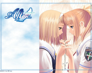 Anime girls holding hands blue - neoromanticism free wallpaper