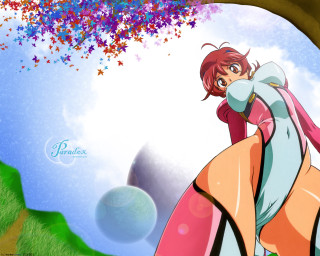 Cartoon girl pinkblue dress tree - giantess art free wallpaper