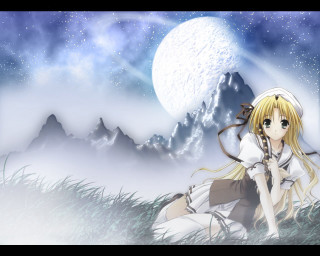 Girl moon mountain galaxy anime - full free wallpaper