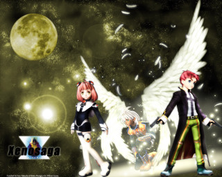 Anime wings moon stars holography - two anime character free wallpaper