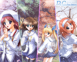 Anime girls forest autumn blossoms - front free wallpaper