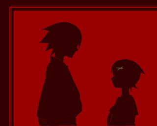 Couple red background silhouette 3girls - a silk screen free wallpaper