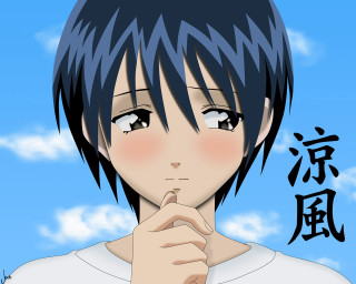Blue hair cloudy sky sosaku - behind them free wallpaper