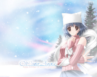 Anime girl blue hair snow - free winter wallpaper