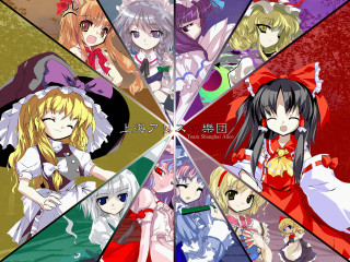 Anime girls circle red background - a circle free wallpaper