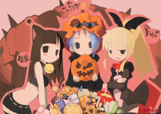 Halloween anime girls pumpkins treats - neoexpressionism free wallpaper