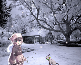 Cat girl winter neo romantic - winter free wallpaper for desktop