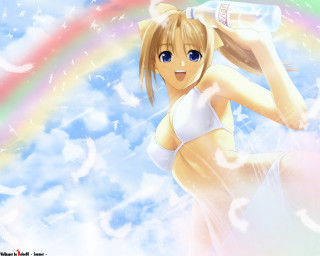 Woman bikini rainbow clouds water - dorothy coke free wallpaper
