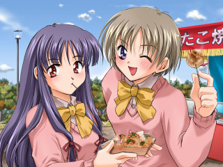 Anime girls eating food bento - a picture free wallpaper