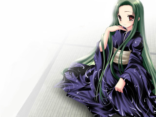 Green hair woman purple dress - green hair free wallpaper