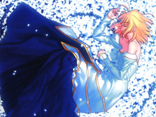 Blue dress woman flying cherry - ufotable free wallpaper