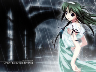 Girl green dress rain anime - the wind free wallpaper