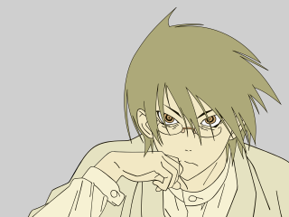 Awataguchi takamitsu man glasses pointing - lineart free wallpaper