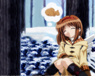 Girl snow fish magic realist - her hand and a fish free wallpaper