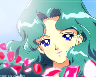 Blue eyes green hair flowers - green hair free wallpaper