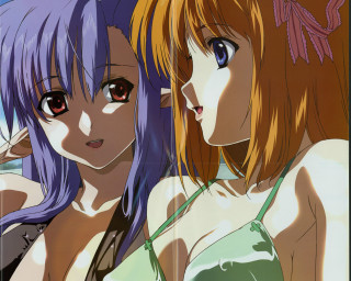 Purple haired elf girls bikini - purple hair free wallpaper