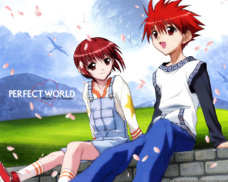 Anime characters sitting wall sky - overhead free wallpaper