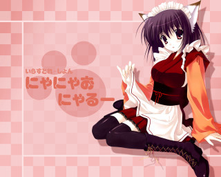 Woman redwhite dress cat ears - her head free wallpaper