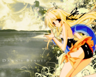 Blonde girl blue dress flower - flower free wallpaper
