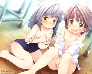 Anime girls floor white shirt - their back free wallpaper