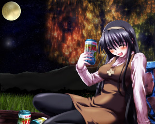 Woman sitting bench soda anime - a bench holding free wallpaper
