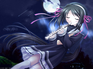 Girl flute night moon gothic 2 - full free wallpaper