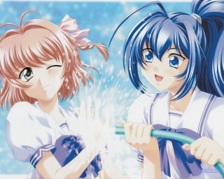 Bluehair animegirls smiling umbrella uniform - a blue umbrella free wallpaper