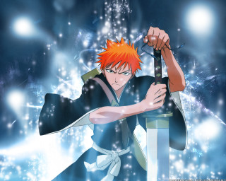 Red haired man sword starry - red hair holding free wallpaper