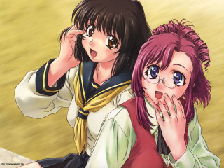 Anime girls bench blue eyes - a bench together free wallpaper