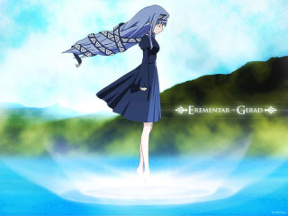 Anime blue dress white hair 3 - a character portrait free wallpaper