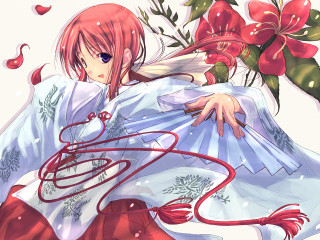 Kimono flower pony tail red - a red ribbon free wallpaper