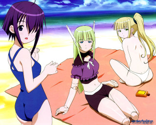 Beach anime girls bottle bathing - one girl free wallpaper