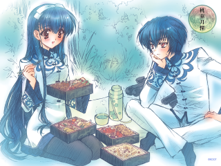 Anime girls picnic bento basket - an zhengwen free wallpaper