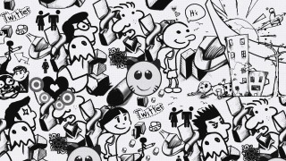 Black white drawing people graffiti - illustration free wallpaper