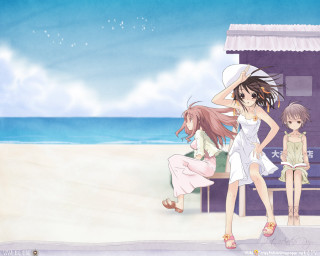 Beach girls sitting standing horizon - a girl and a boy free wallpaper