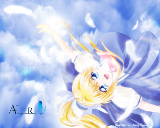 Girl flying blue sky clouds - a blue sky background free wallpaper