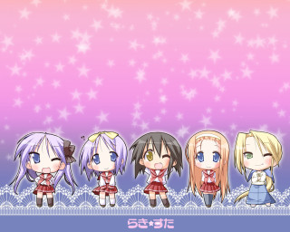 Anime girls purple stars pink - a pink sky free wallpaper