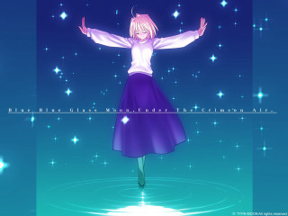 Girl purple dress standing water - her arm free wallpaper
