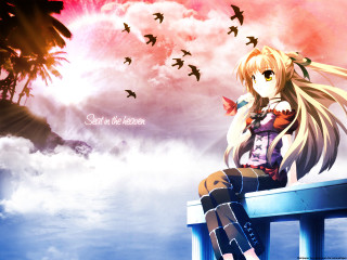 Girl ledge birds pink sky - above her free wallpaper