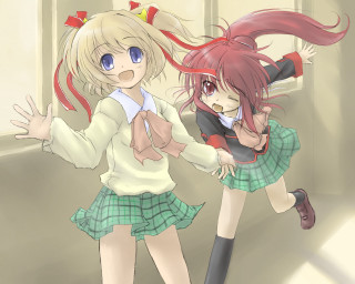 Anime girls hallway blonde brown - the others hand free wallpaper