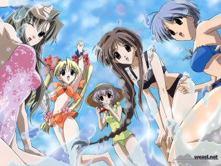 Girls beachflower anime splash water - suit free wallpaper